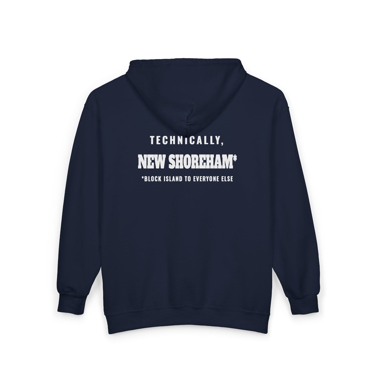 Technically New Shoreham Block Island full-zip hoodie in Navy, back - BlockBoundRI