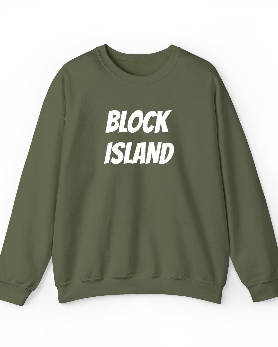Block Island Embroidered Crewneck Sweatshirt in Military Green, BlockBoundRI