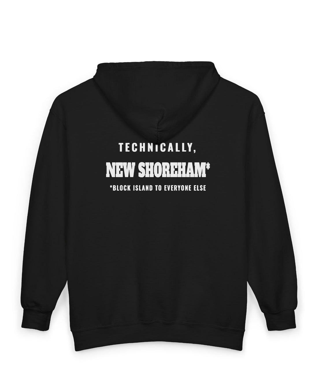 Technically New Shoreham Block Island full-zip hoodie in Black, back - BlockBoundRI