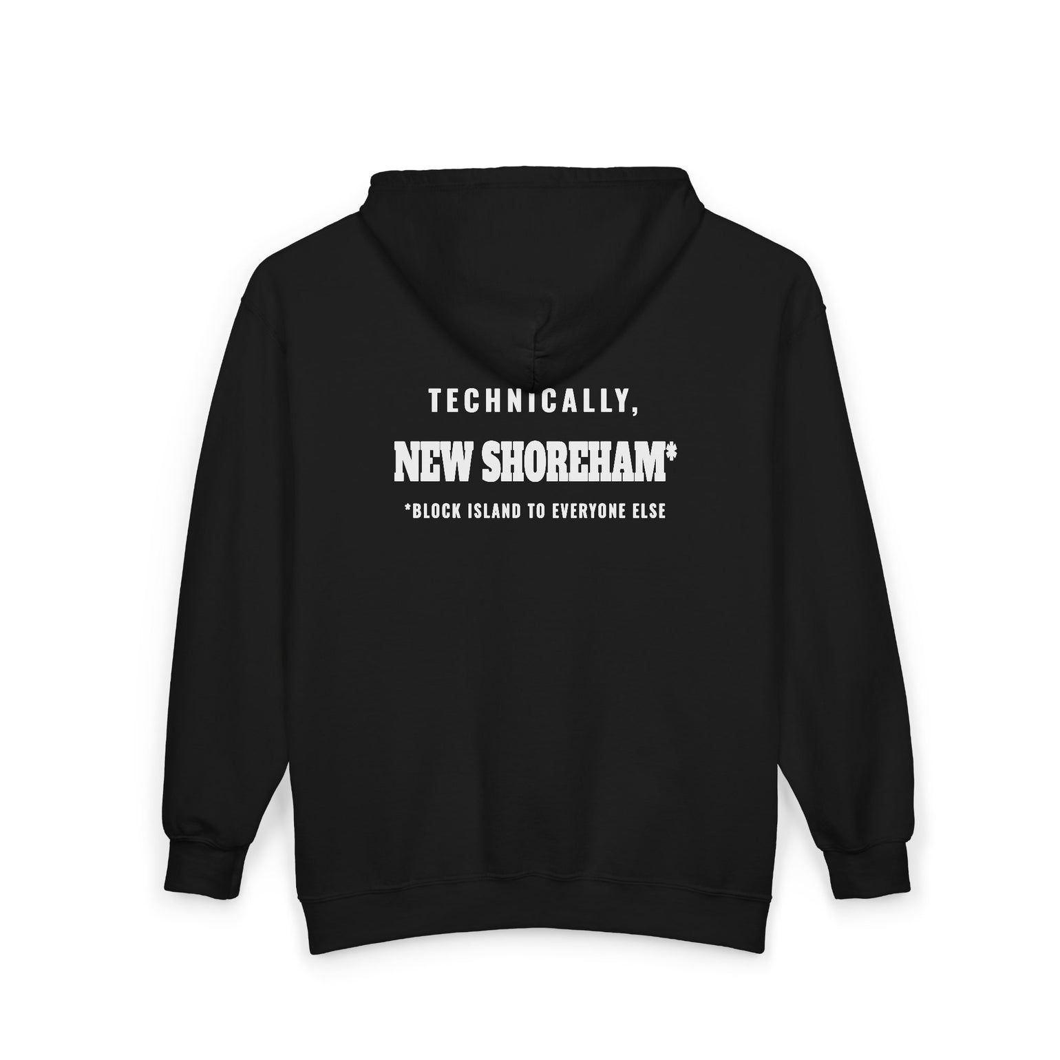 Technically New Shoreham Block Island full-zip hoodie in Black, back - BlockBoundRI
