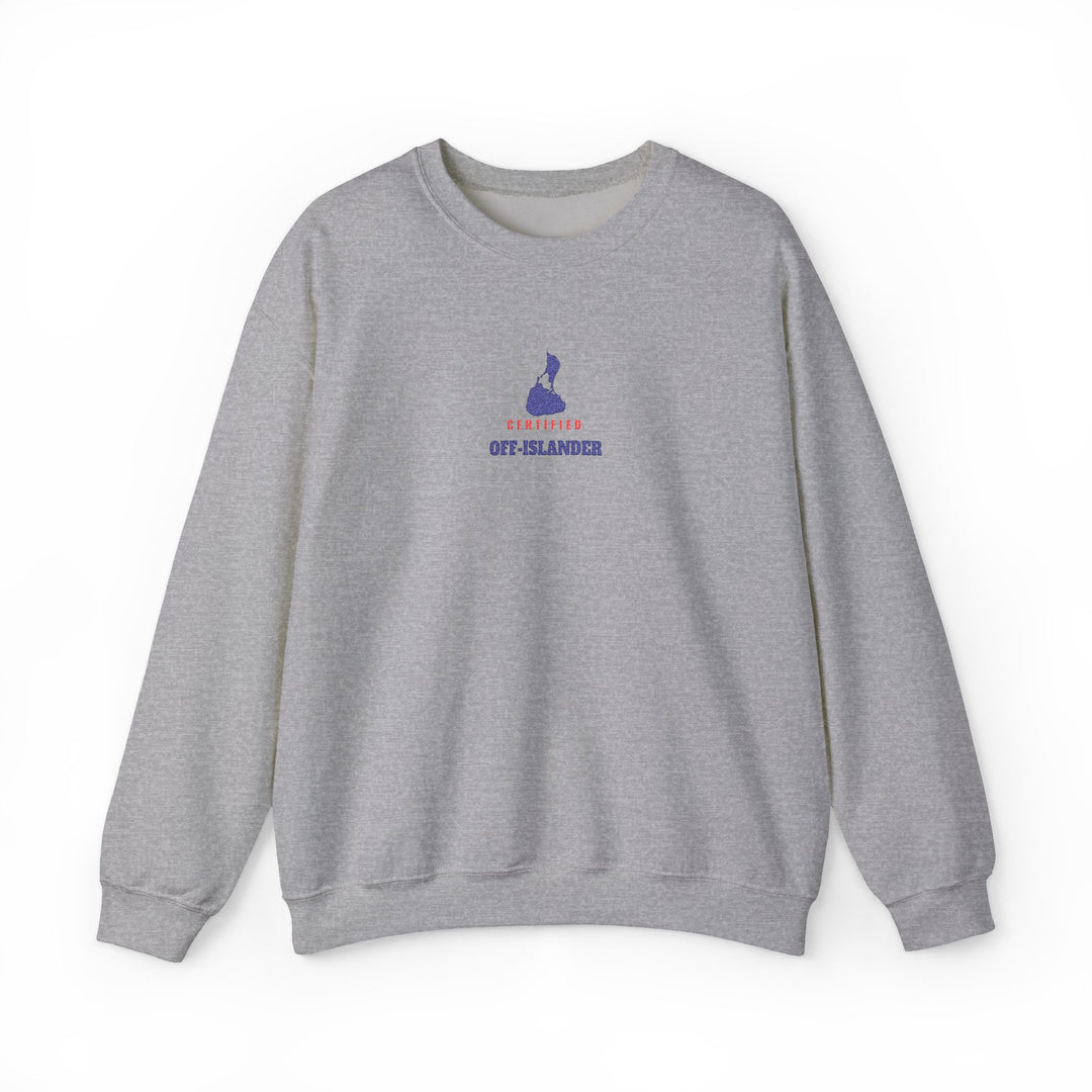 Certified Off-Islander embroidered Block Island crewneck sweatshirt in Sport Grey - BlockBoundRI