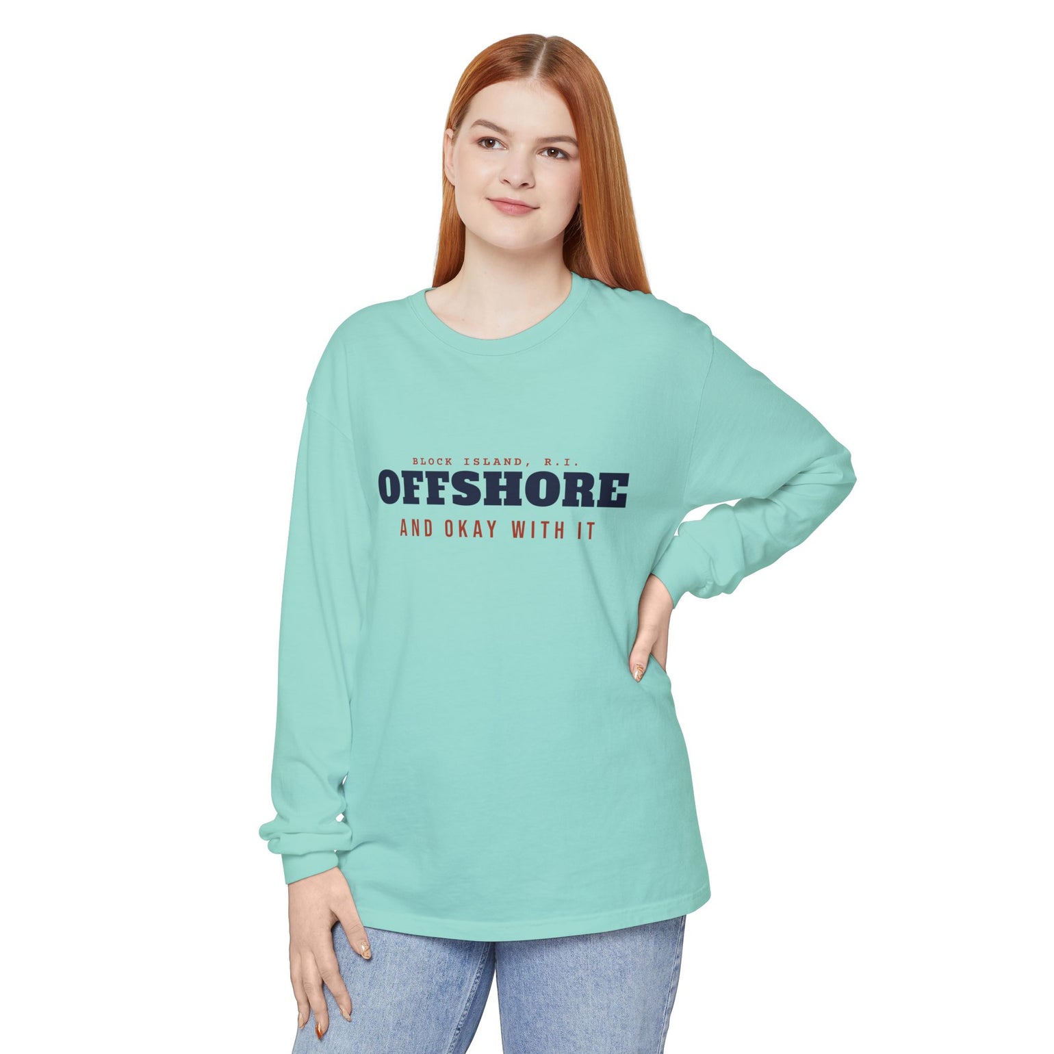 Offshore and Okay With It Block Island long sleeve tee, view 16 - BlockBoundRI