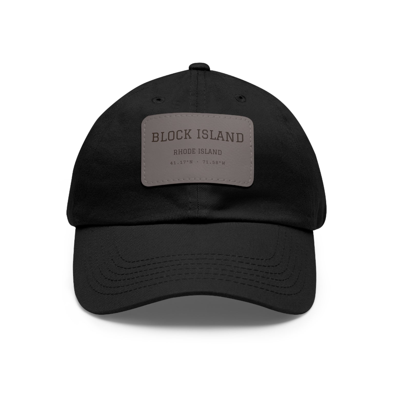 Block Island Coordinates Leather Patch Hat in Black / Grey patch, BlockBoundRI