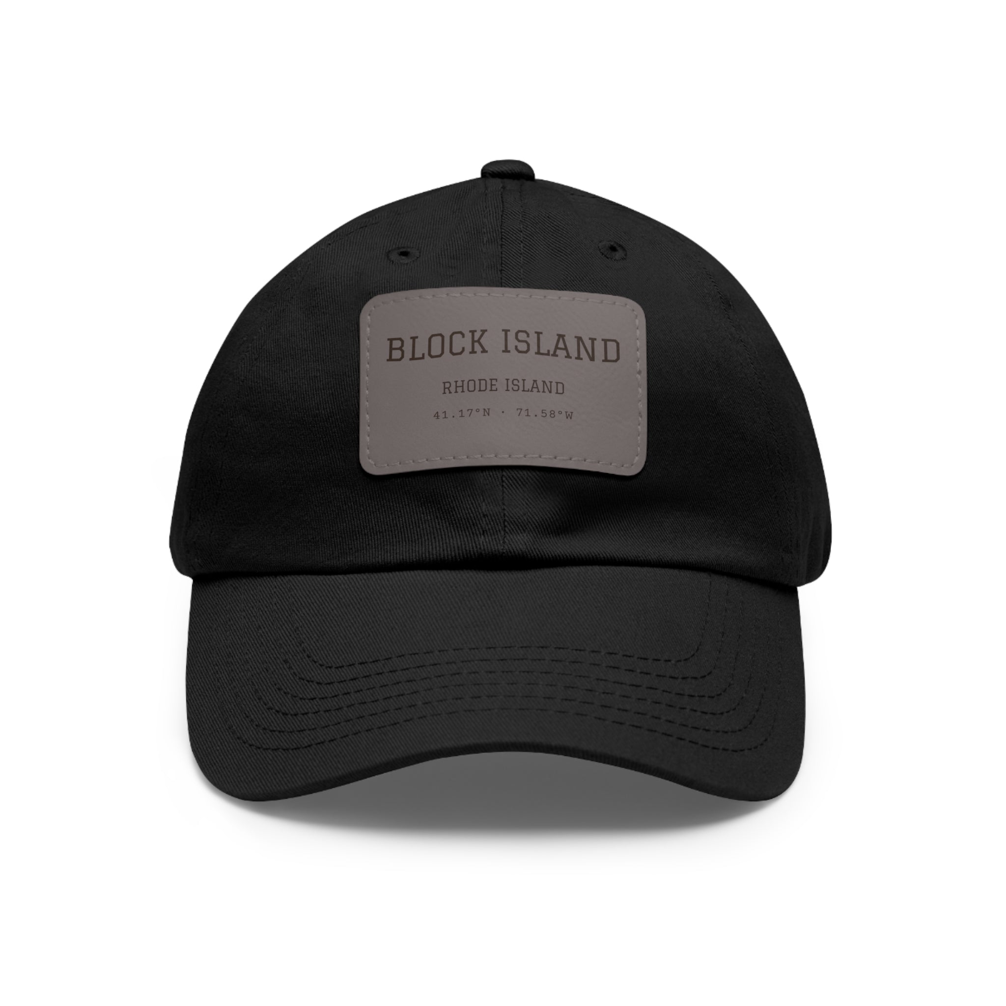 Block Island Coordinates Leather Patch Hat in Black / Grey patch, BlockBoundRI
