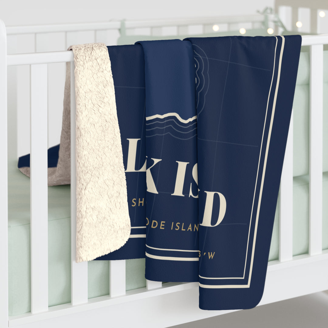 Block Island navy sherpa map blanket - view 6 - BlockBoundRI