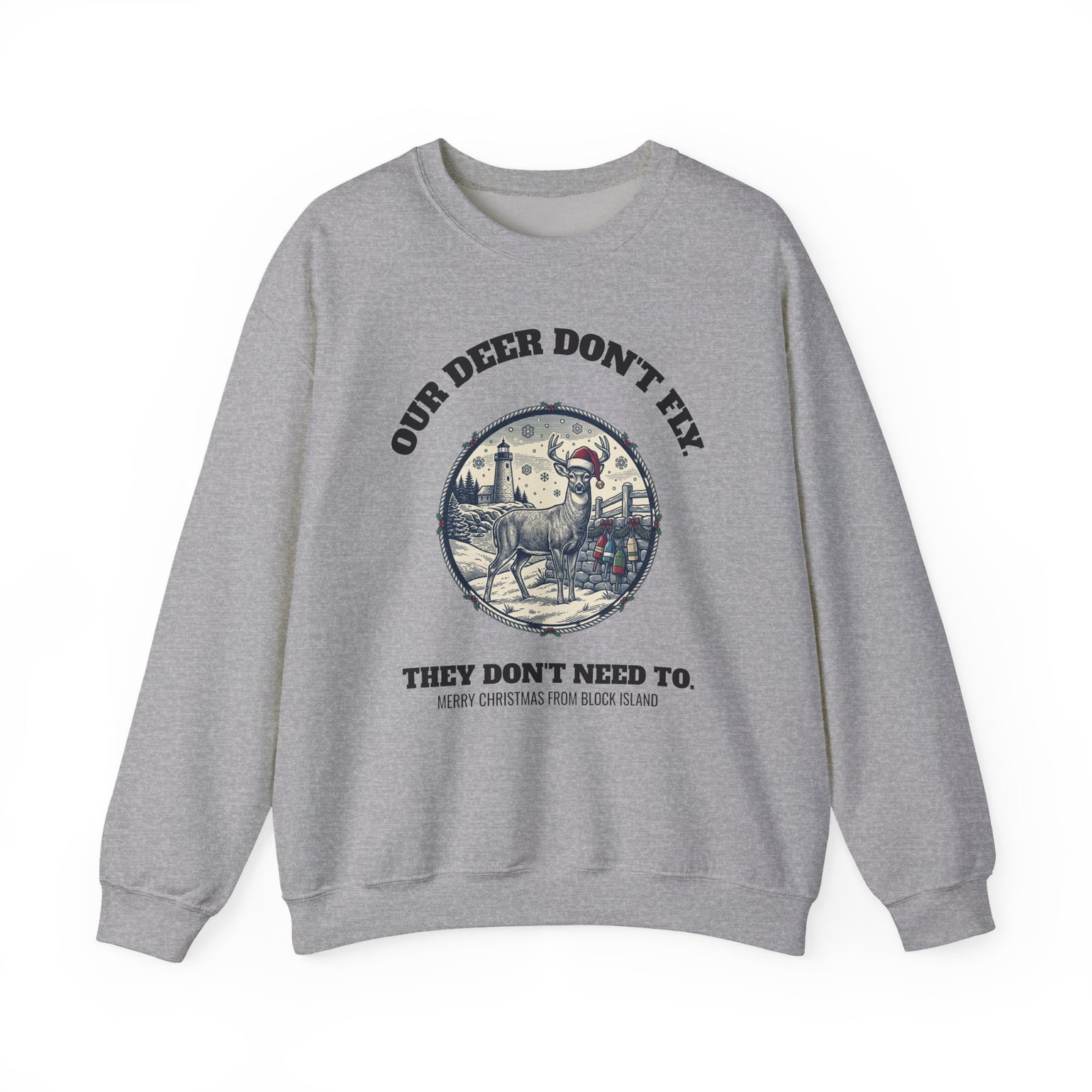 Block Island Christmas Sweatshirt in Sport Grey, BlockBoundRI