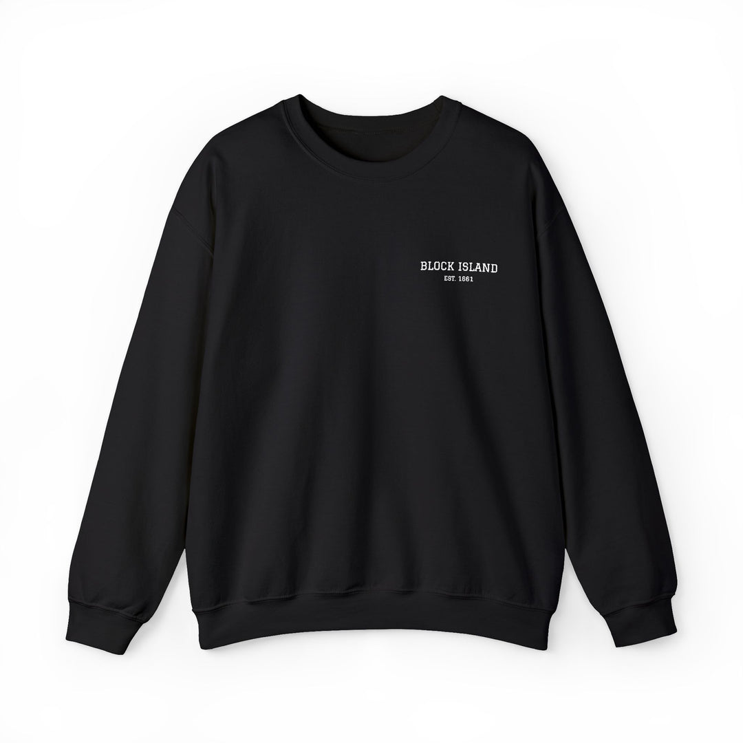 Block Island Est. 1661 Embroidered Crewneck in Black, BlockBoundRI