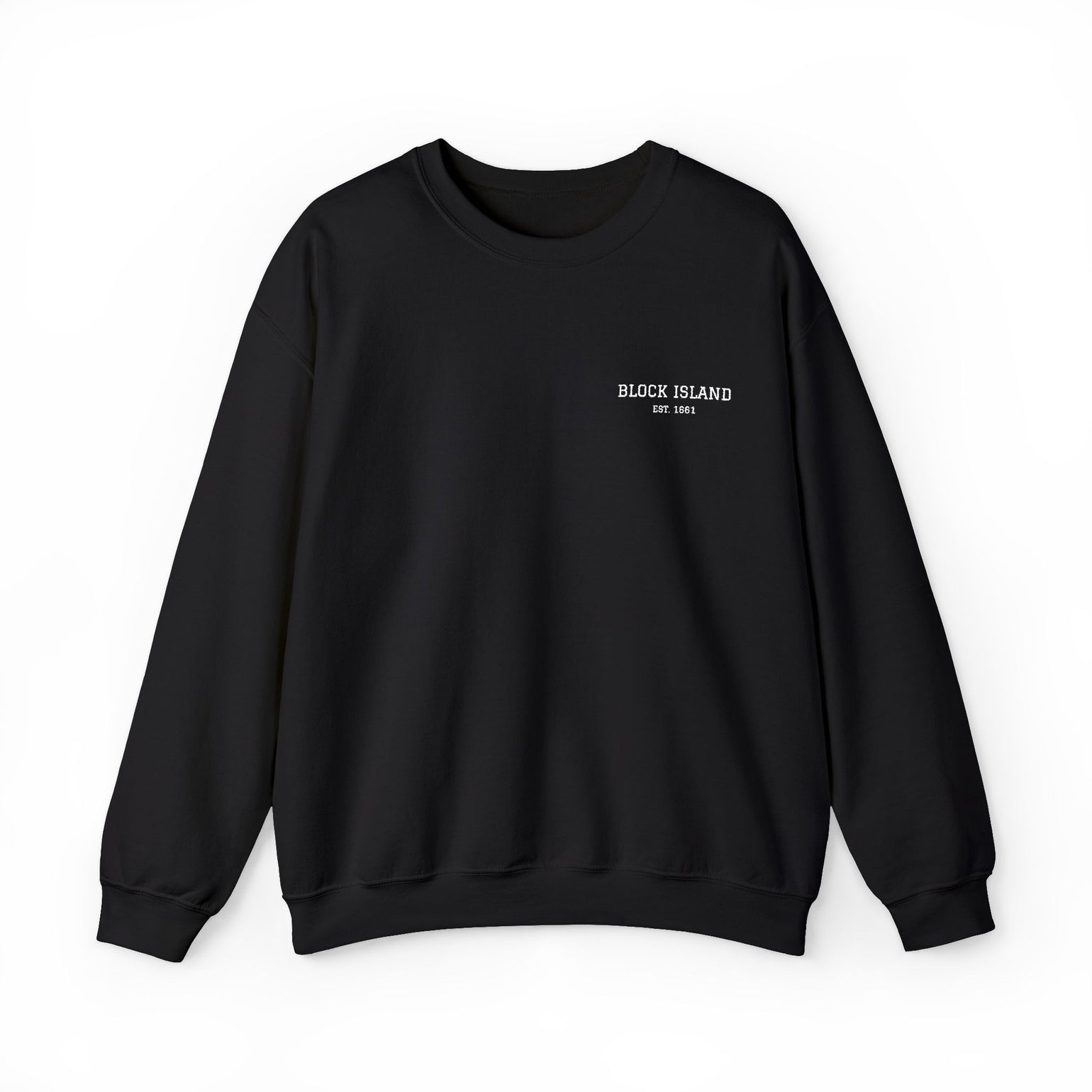 Block Island Est. 1661 Embroidered Crewneck in Black, BlockBoundRI