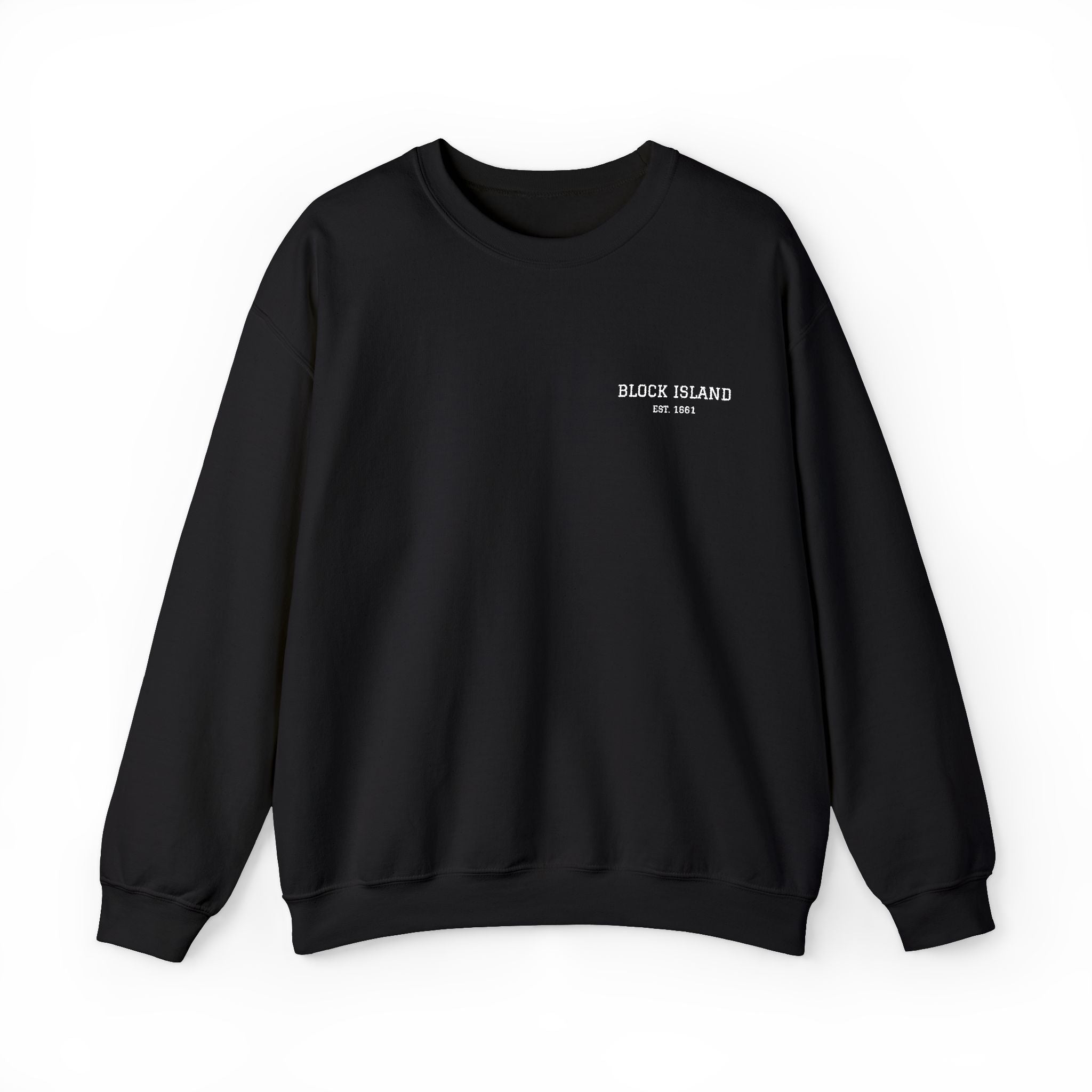 Block Island Est. 1661 Embroidered Crewneck in Black, BlockBoundRI