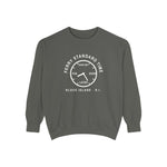 Ferry Standard Time crewneck: white clock face reading Now-ish, Soon, Later and Fog, Block Island R.I.
