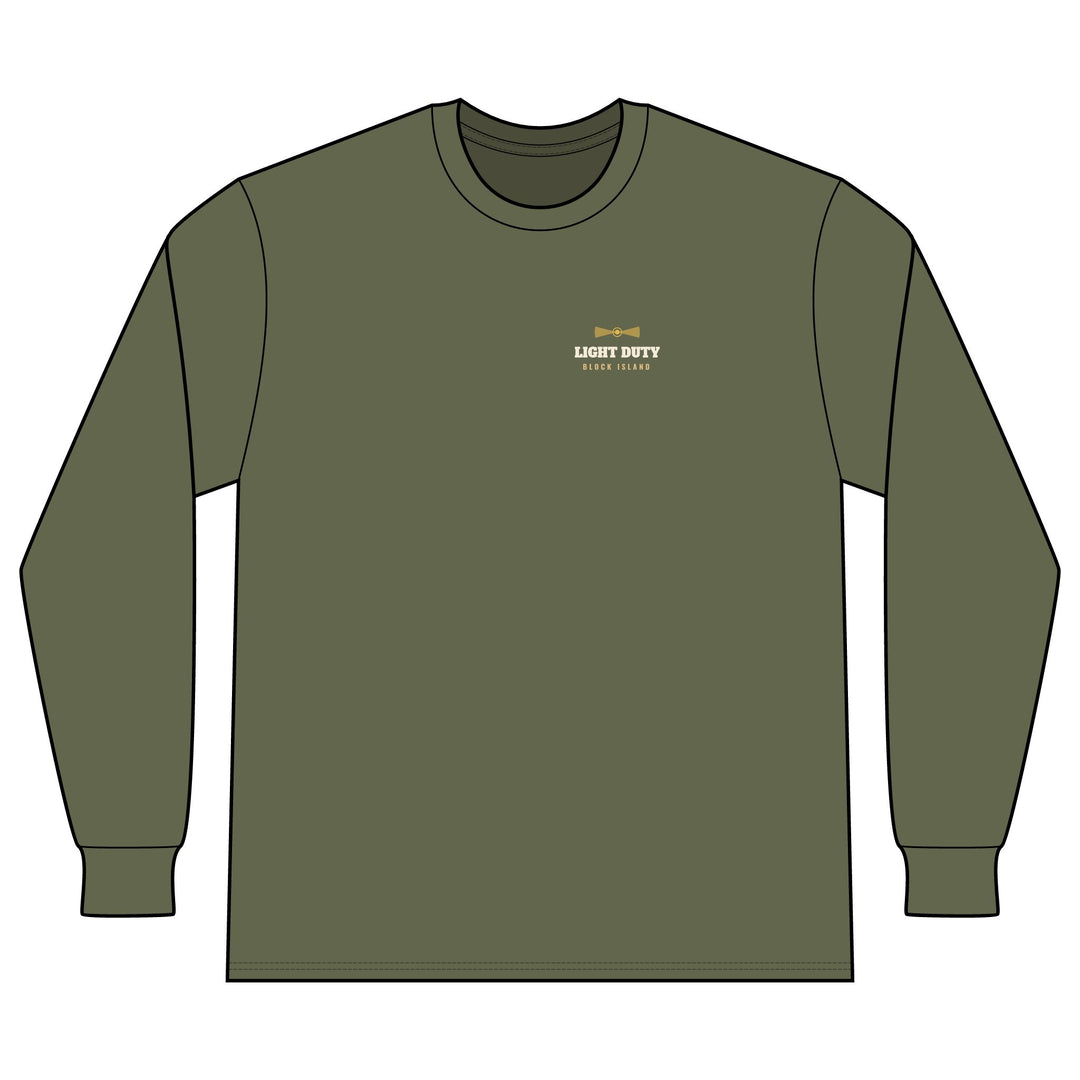 Light Duty Block Island lighthouses men's thermal long sleeve in Military Green - BlockBoundRI