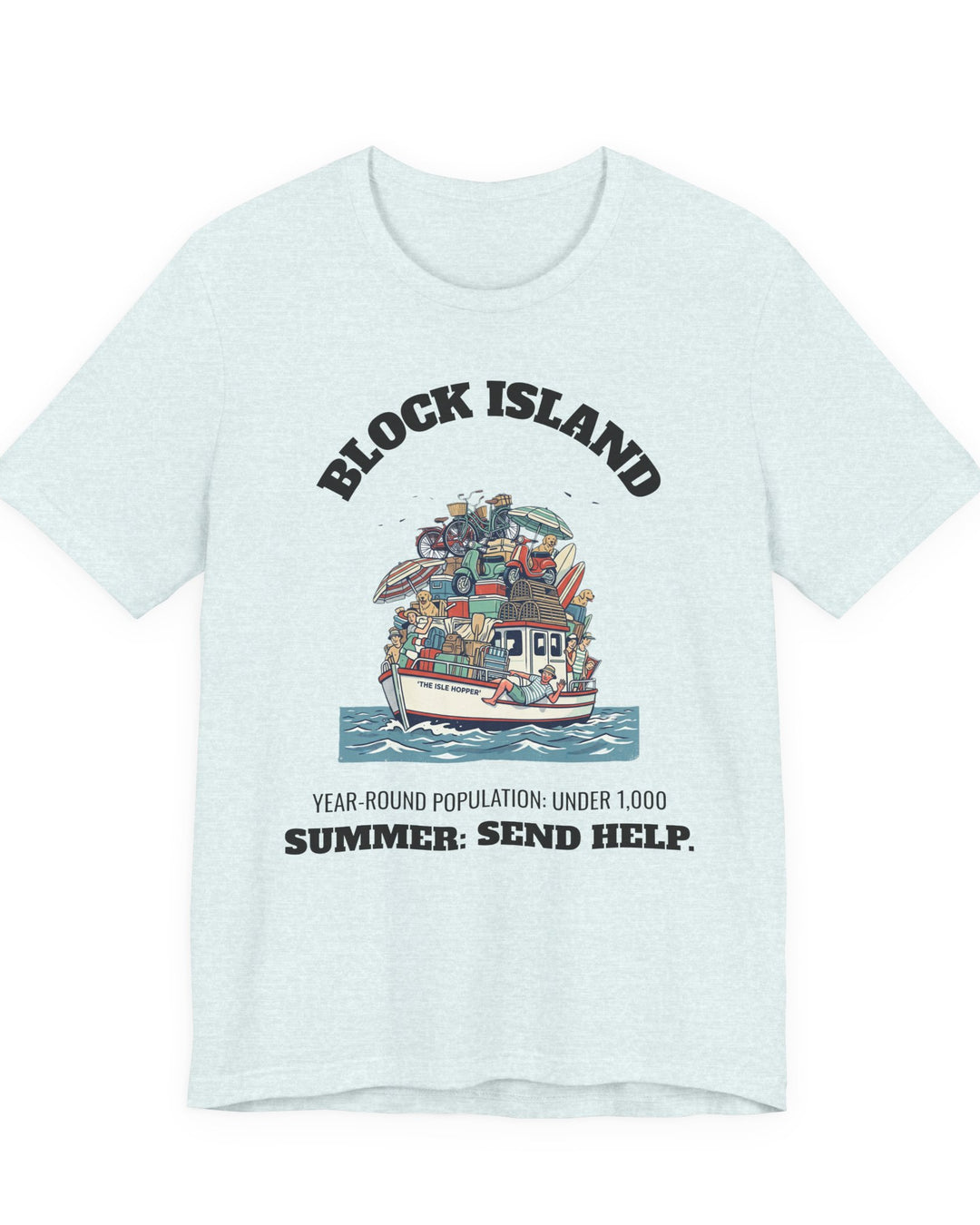 Block Island Summer Population T-Shirt in Heather Ice Blue, BlockBoundRI