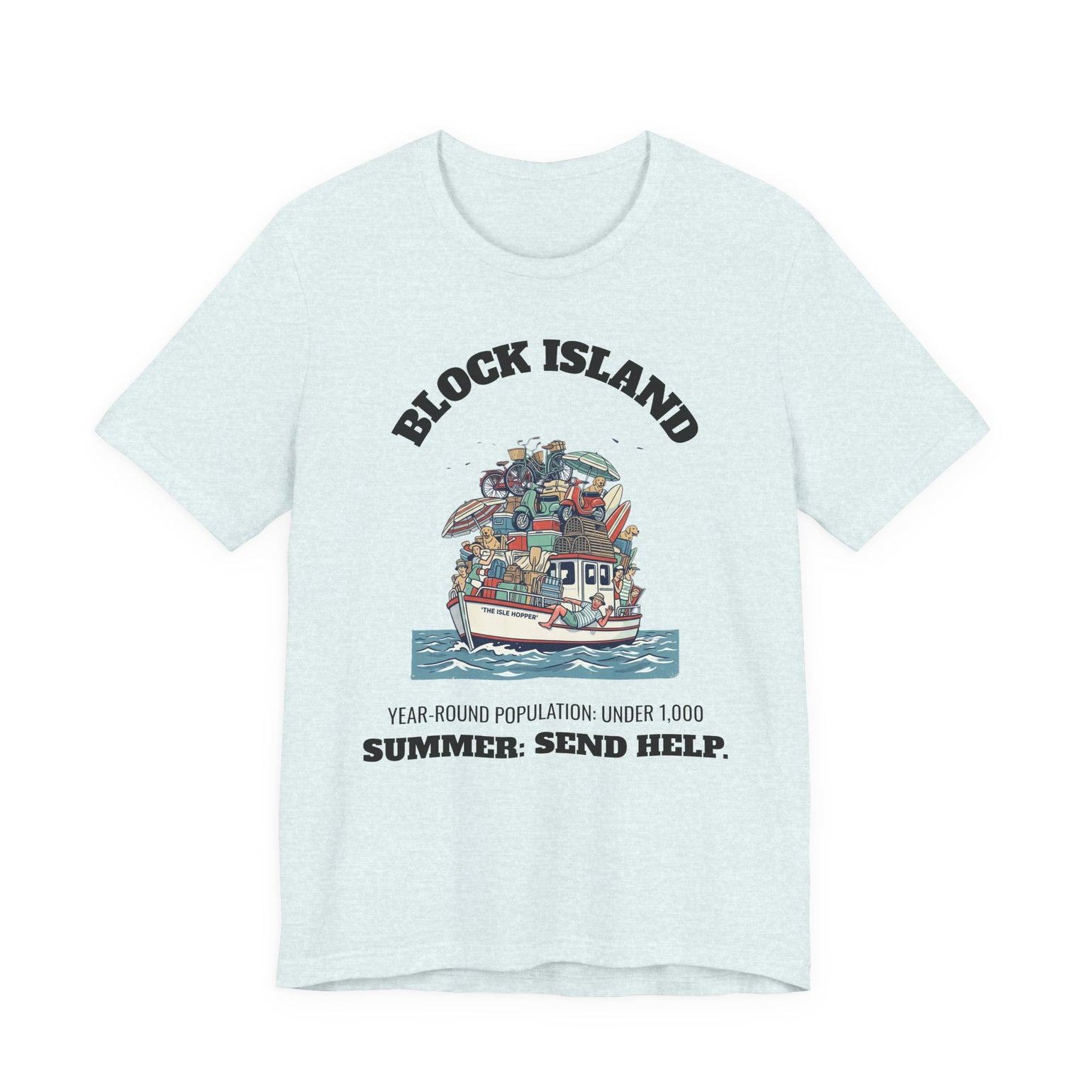 Block Island Summer Population T-Shirt in Heather Ice Blue, BlockBoundRI