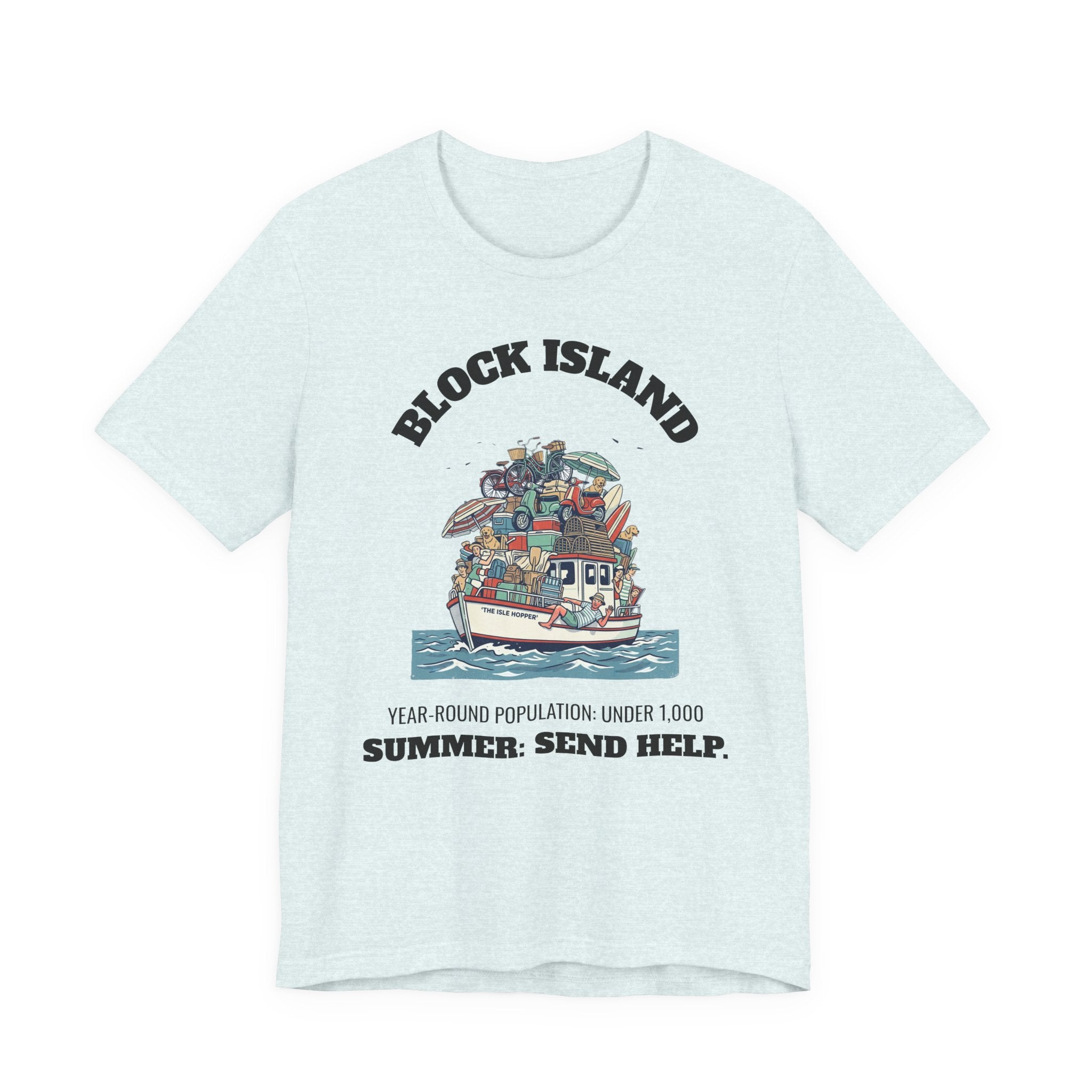 Block Island Summer Population T-Shirt in Heather Ice Blue, BlockBoundRI