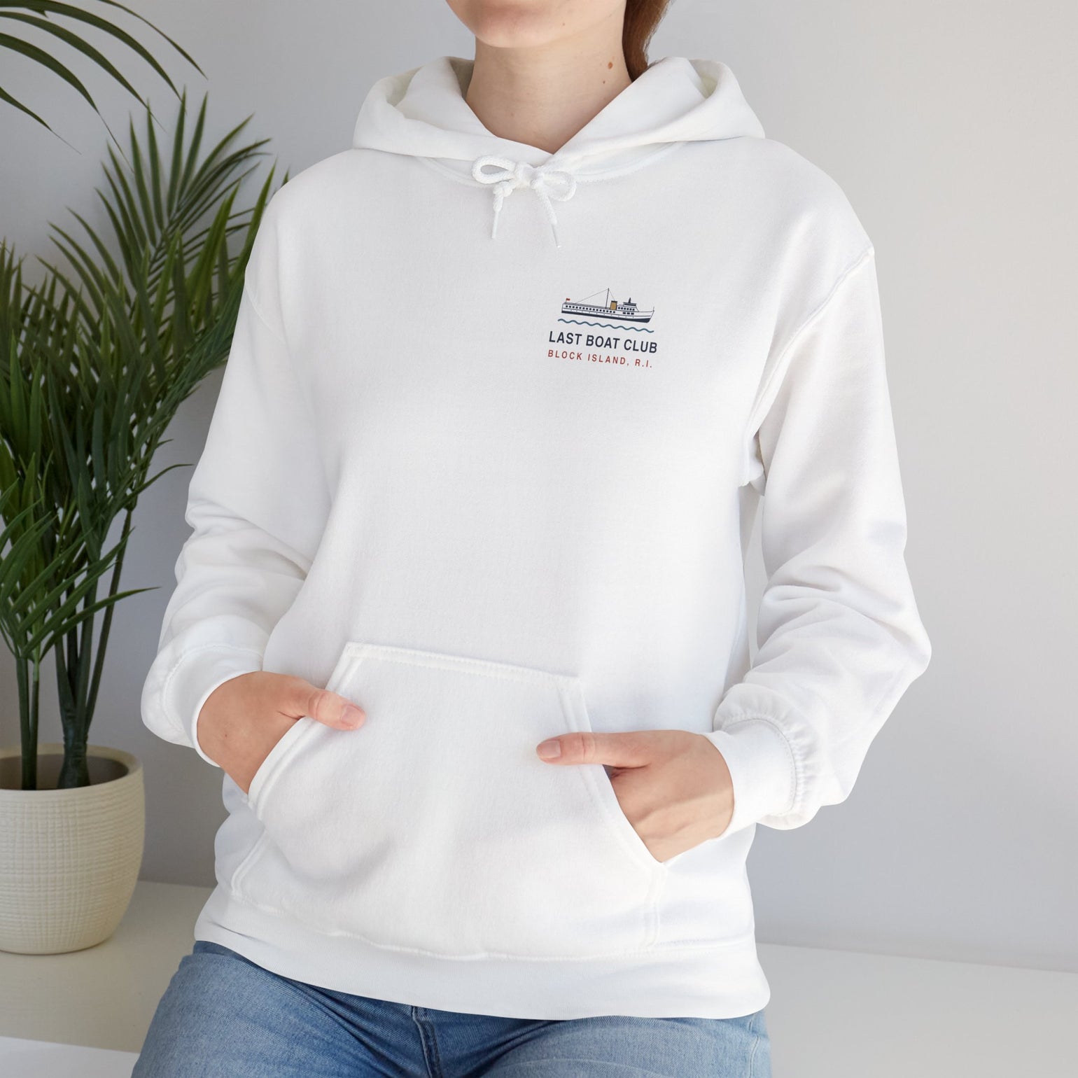 Last Boat Club hoodie: M/V BLOCK ISLAND ferry against a striped sunset, Block Island R.I. — view 9