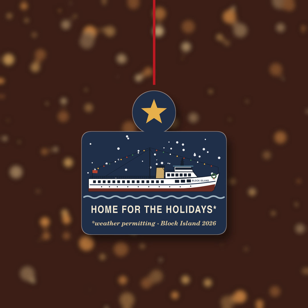 Home for the Holidays ferry ornament: M/V BLOCK ISLAND with holiday lights and wreath, Block Island 2026 — view 4