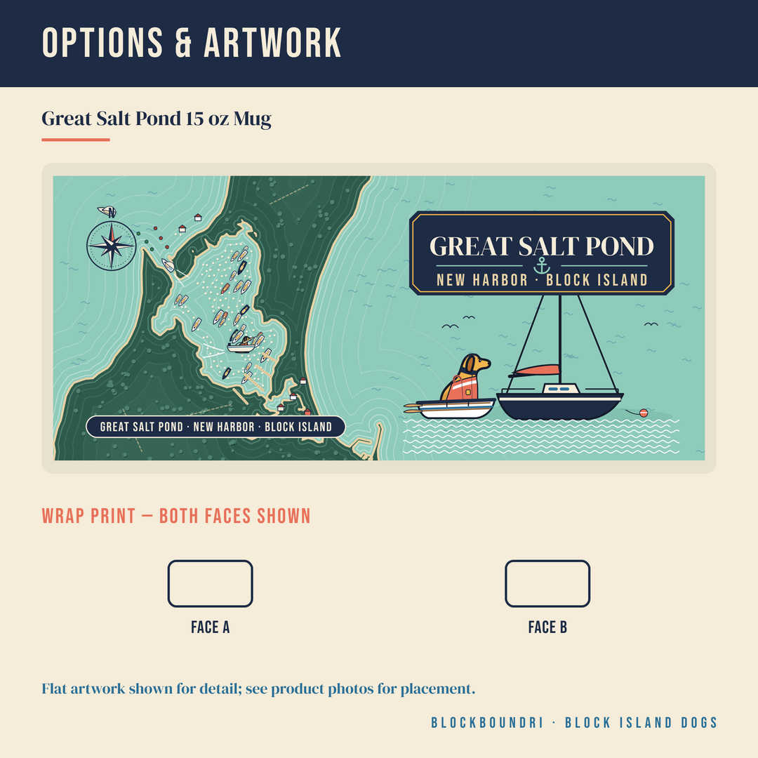 Great Salt Pond Dog Mug — Block Island New Harbor Chart 15 oz Mug