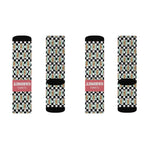 Third flat lay of I'll Have a Cabinet coffee cabinet socks, four socks side by side with black toes and coral bands
