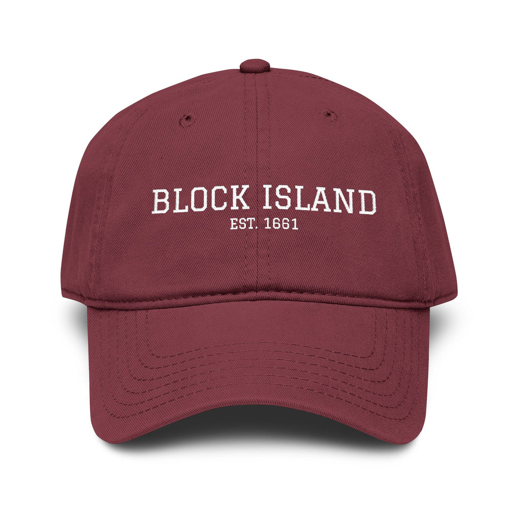 Block Island Est. 1661 Embroidered Dad Hat in Maroon, BlockBoundRI
