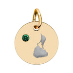 Round engraved Block Island charm with a cubic zirconia birthstone