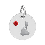 Round engraved Block Island charm with a cubic zirconia birthstone