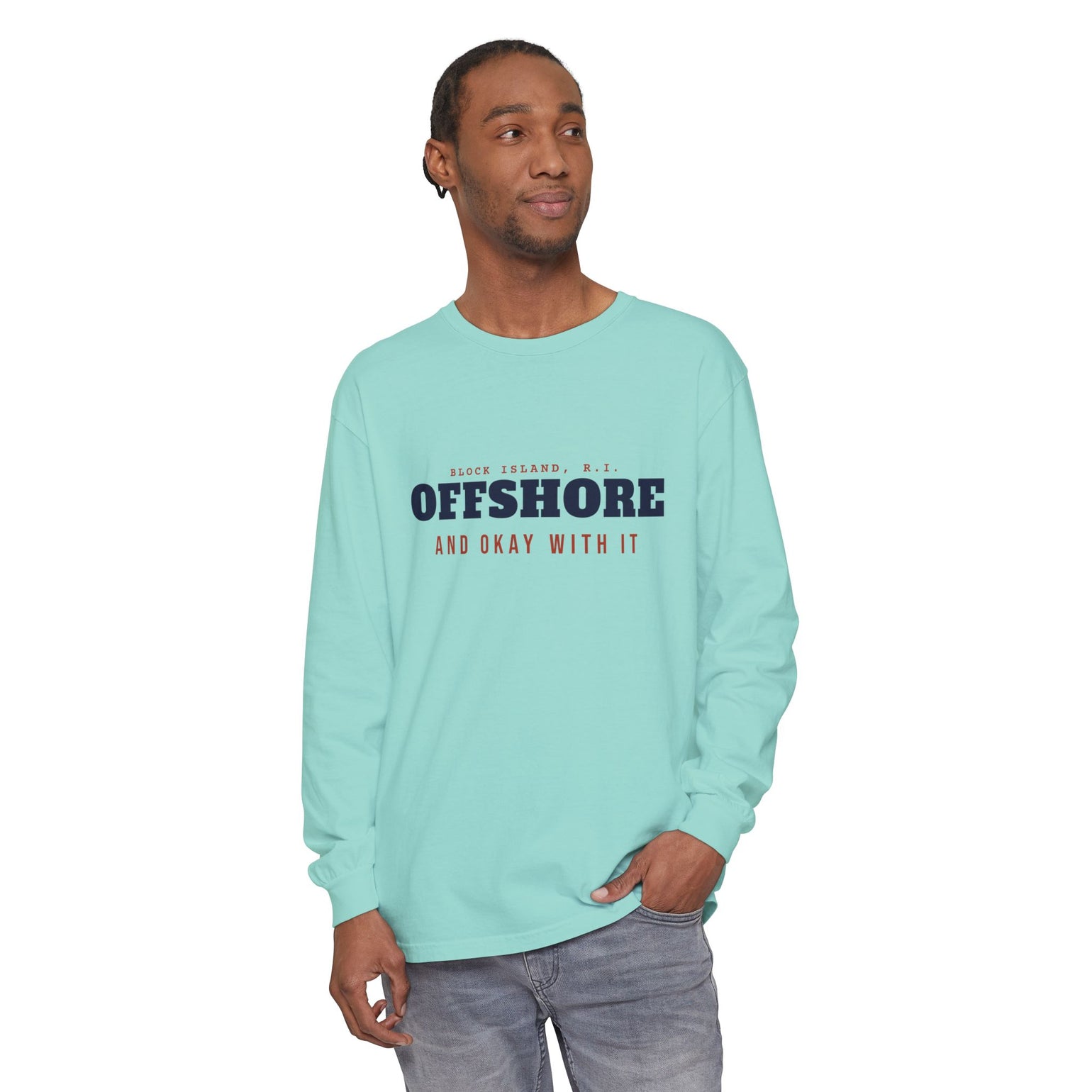 Offshore and Okay With It Block Island long sleeve tee, view 14 - BlockBoundRI
