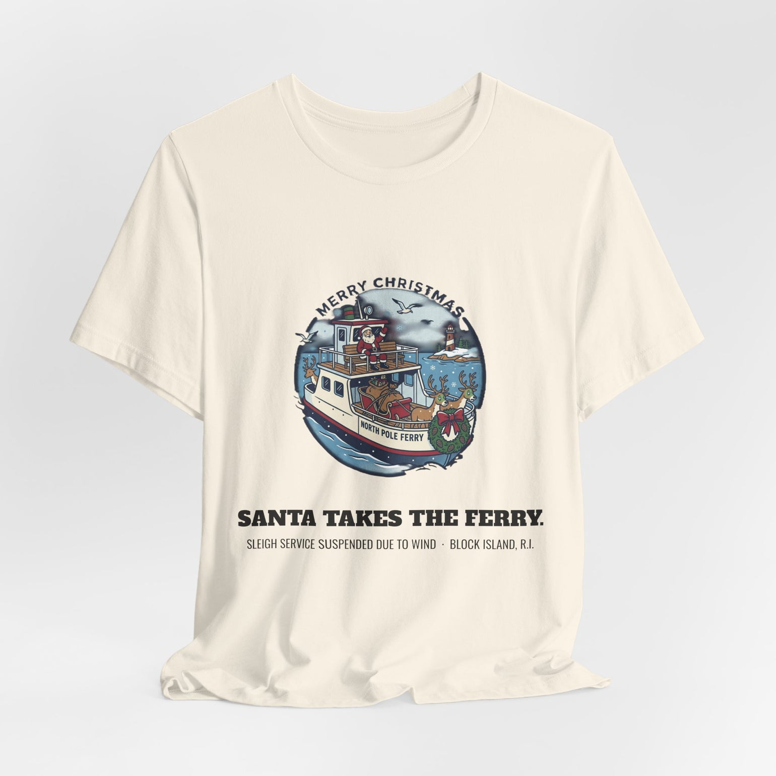 Santa Takes the Ferry Block Island Christmas T-Shirt by BlockBoundRI, photo 14