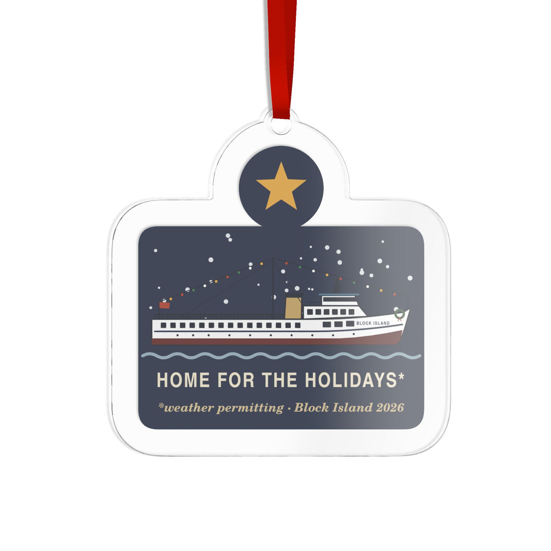 Home for the Holidays ferry ornament: M/V BLOCK ISLAND with holiday lights and wreath, Block Island 2026