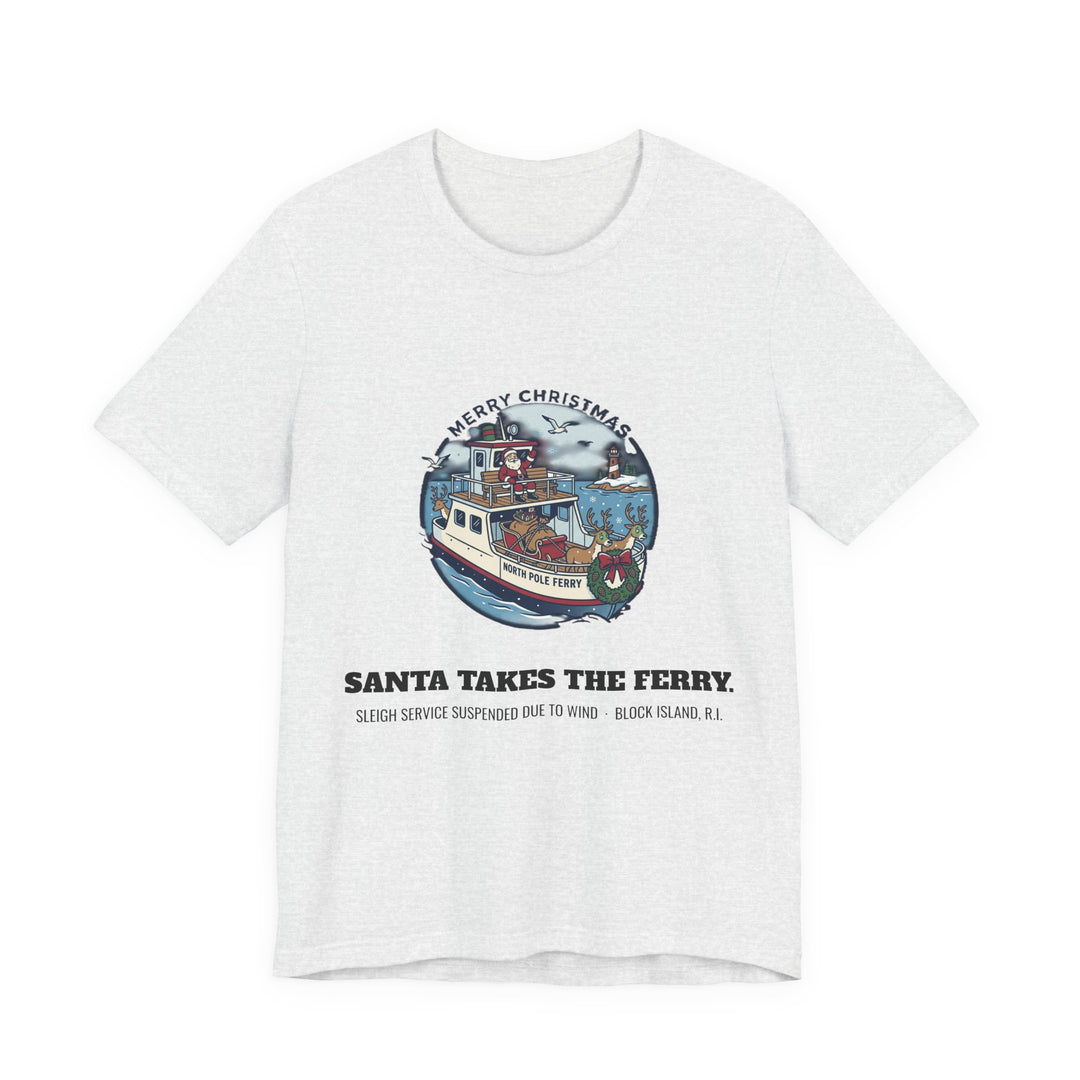 Santa Takes the Ferry Block Island Christmas T-Shirt in Ash, BlockBoundRI