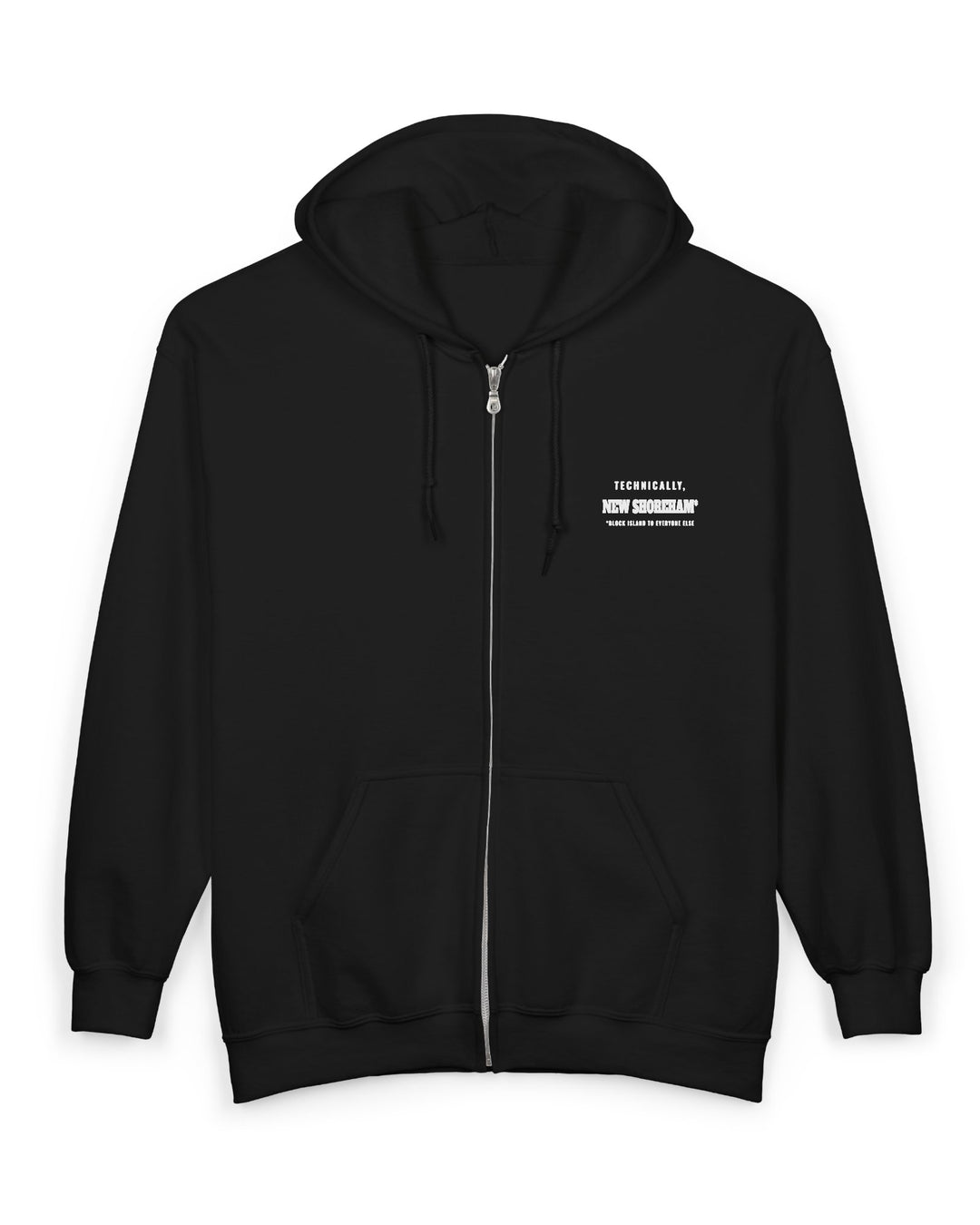 Technically New Shoreham Block Island full-zip hoodie in Black, front - BlockBoundRI