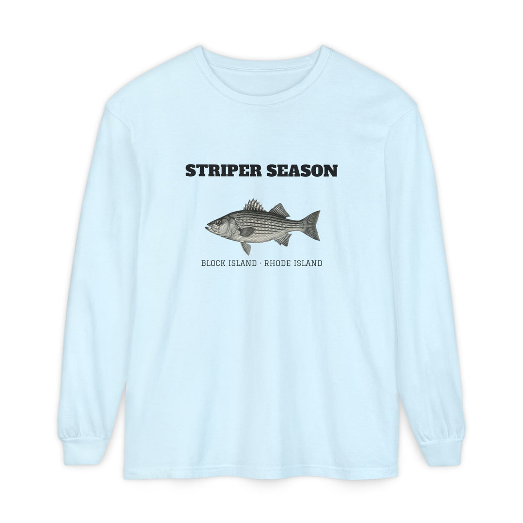 Striper Season Long Sleeve Shirt, Block Island Fishing in Chambray, BlockBoundRI