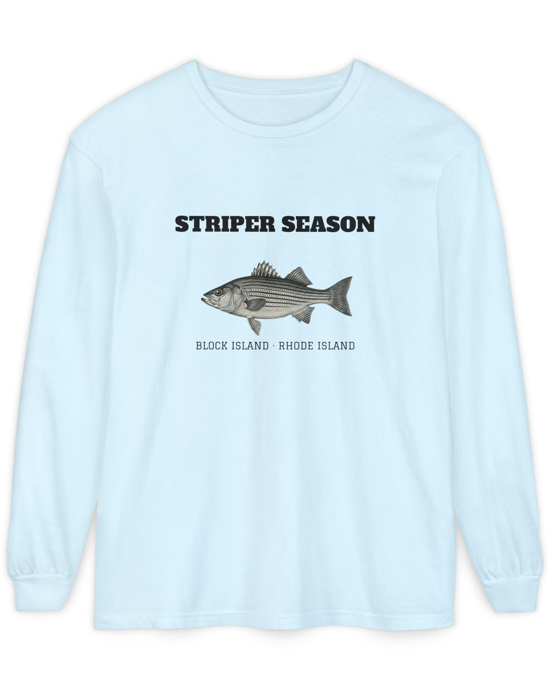 Striper Season Long Sleeve Shirt, Block Island Fishing in Chambray, BlockBoundRI