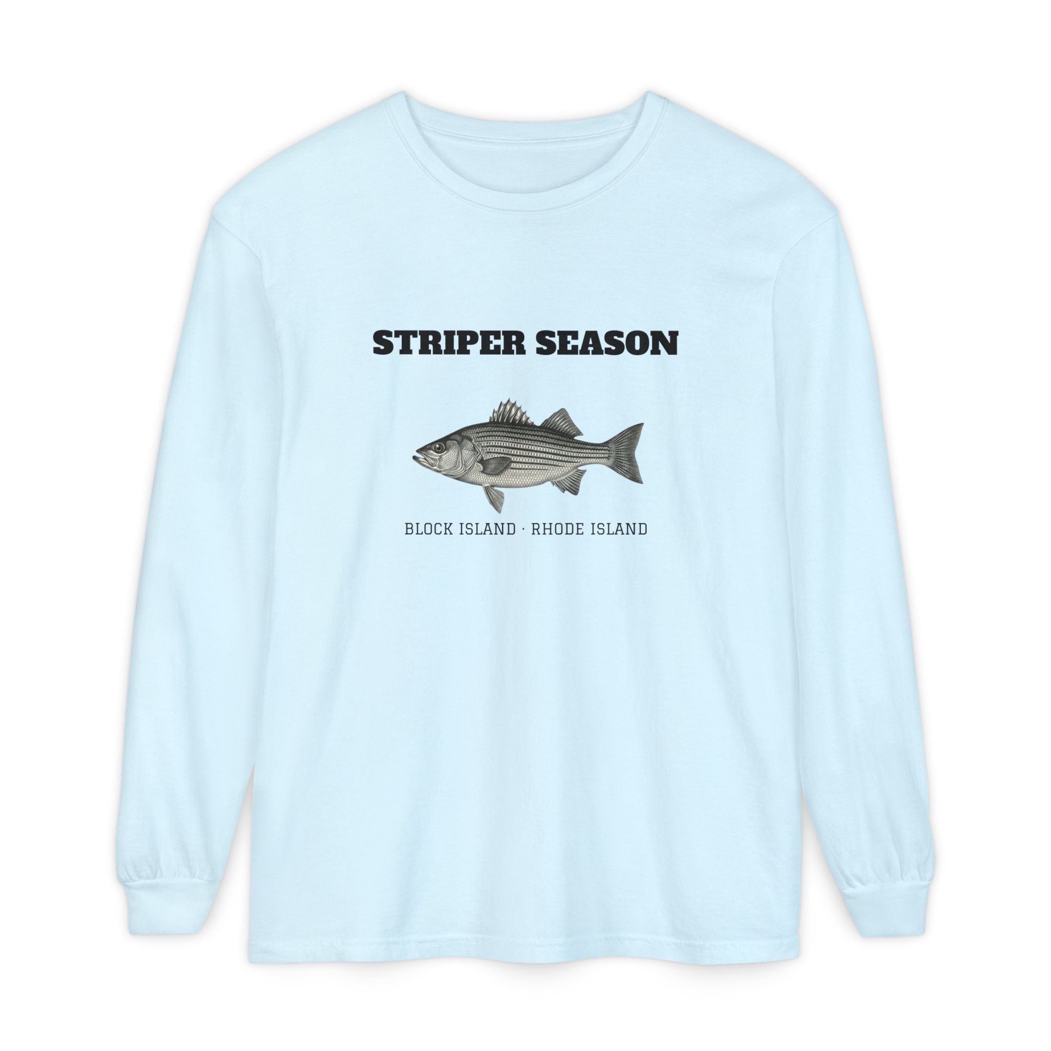 Striper Season Long Sleeve Shirt, Block Island Fishing in Chambray, BlockBoundRI