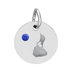 Round engraved Block Island charm with a cubic zirconia birthstone