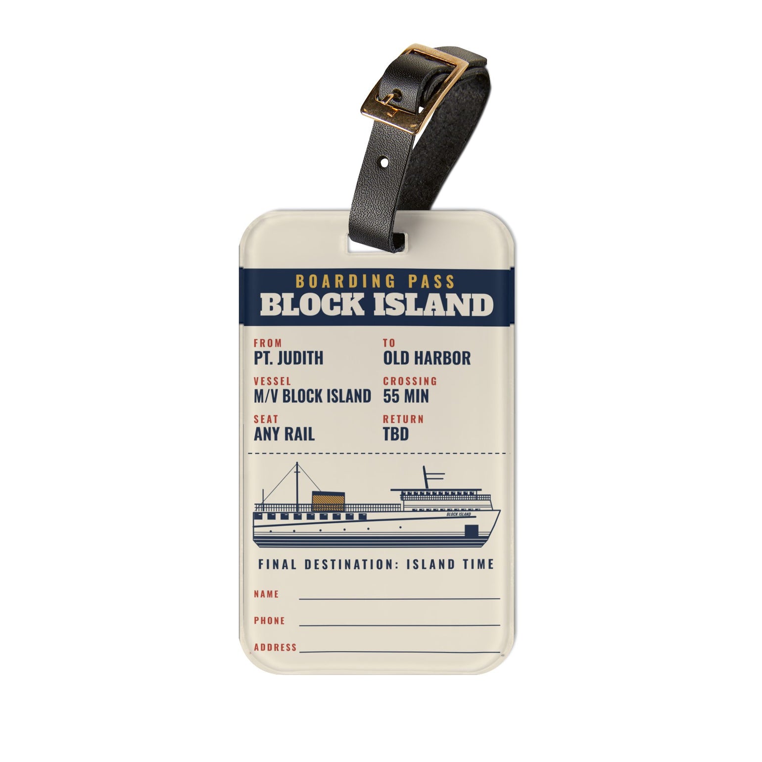 Block Island ferry boarding pass acrylic luggage tag - BlockBoundRI