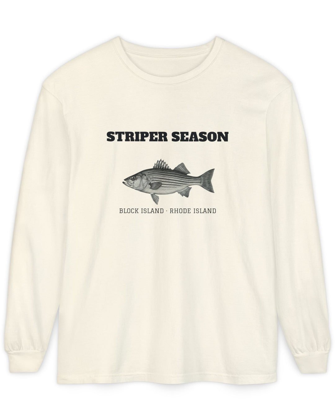 Striper Season Long Sleeve Shirt, Block Island Fishing in Ivory, BlockBoundRI