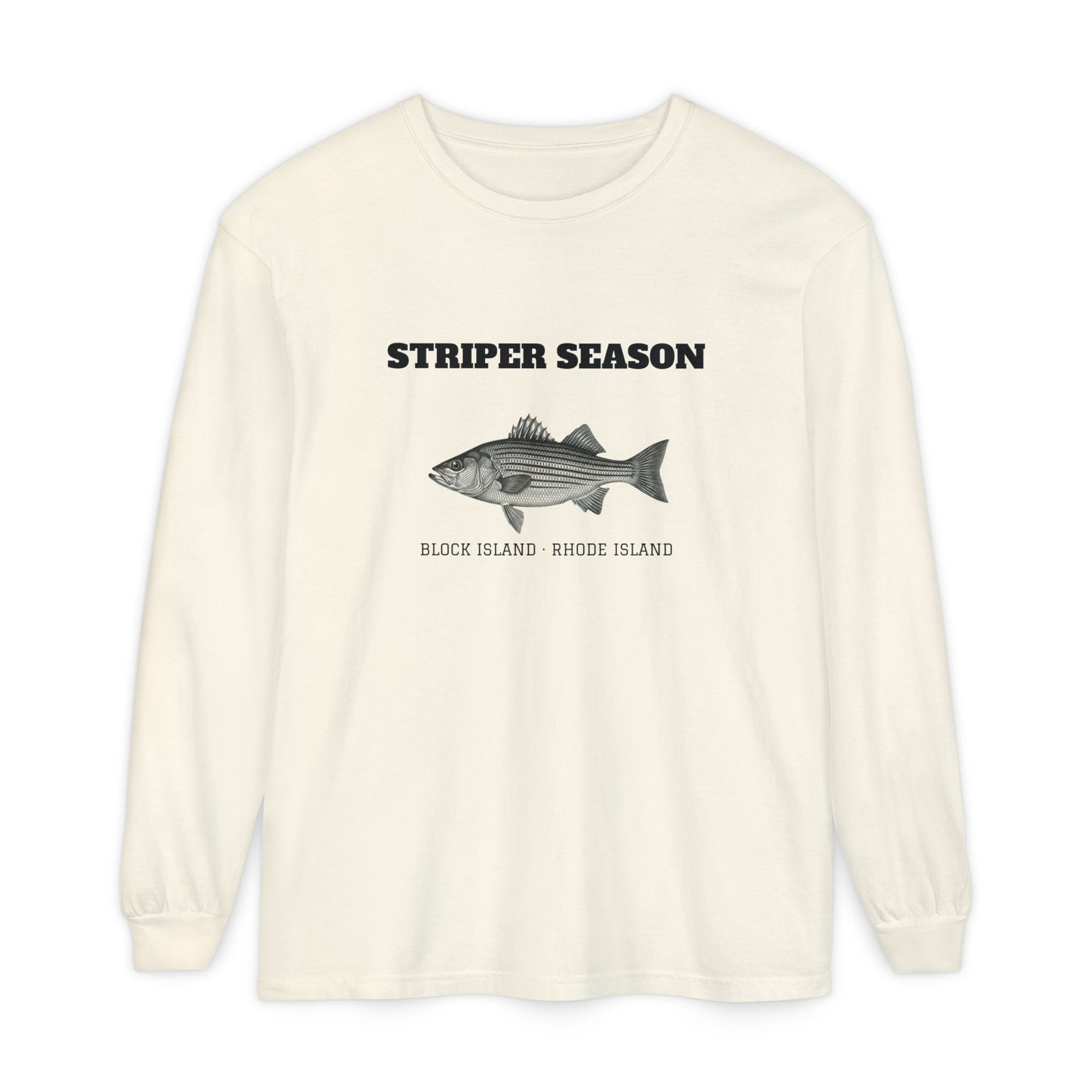 Striper Season Long Sleeve Shirt, Block Island Fishing in Ivory, BlockBoundRI