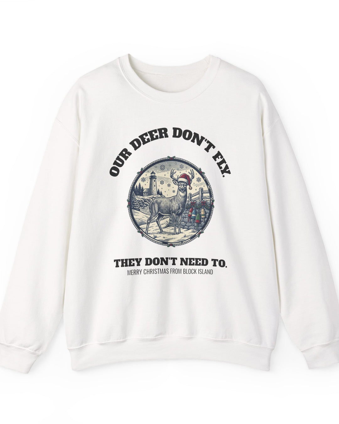 Block Island Christmas Sweatshirt in White, BlockBoundRI
