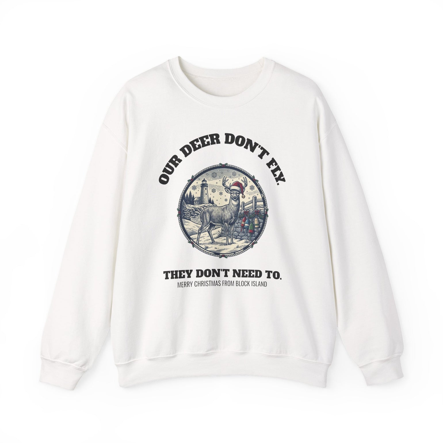 Block Island Christmas Sweatshirt in White, BlockBoundRI
