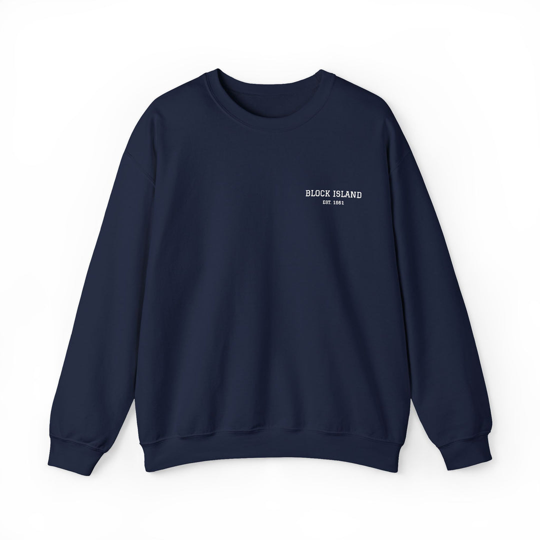 Block Island Est. 1661 Embroidered Crewneck in Navy, BlockBoundRI