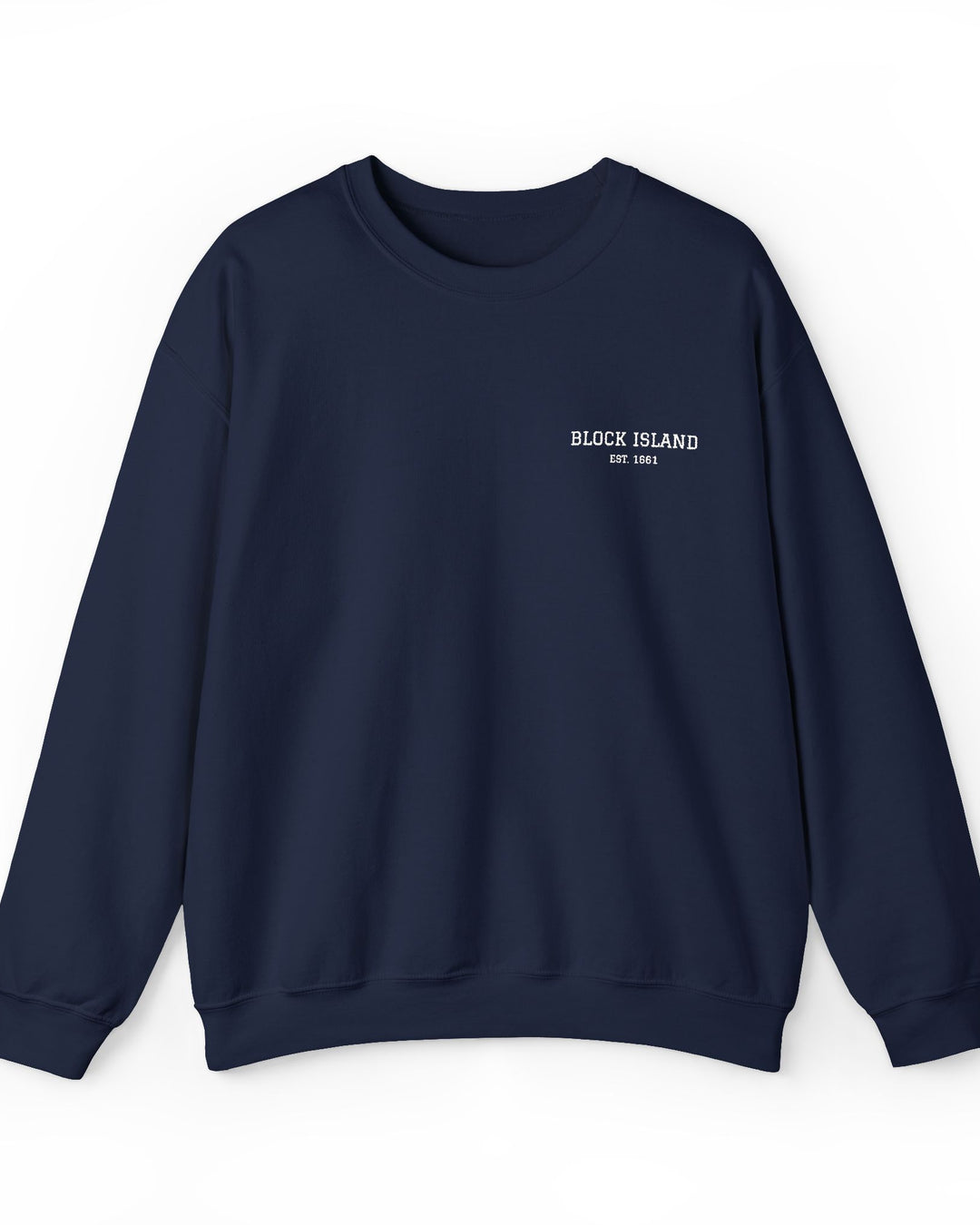 Block Island Est. 1661 Embroidered Crewneck in Navy, BlockBoundRI
