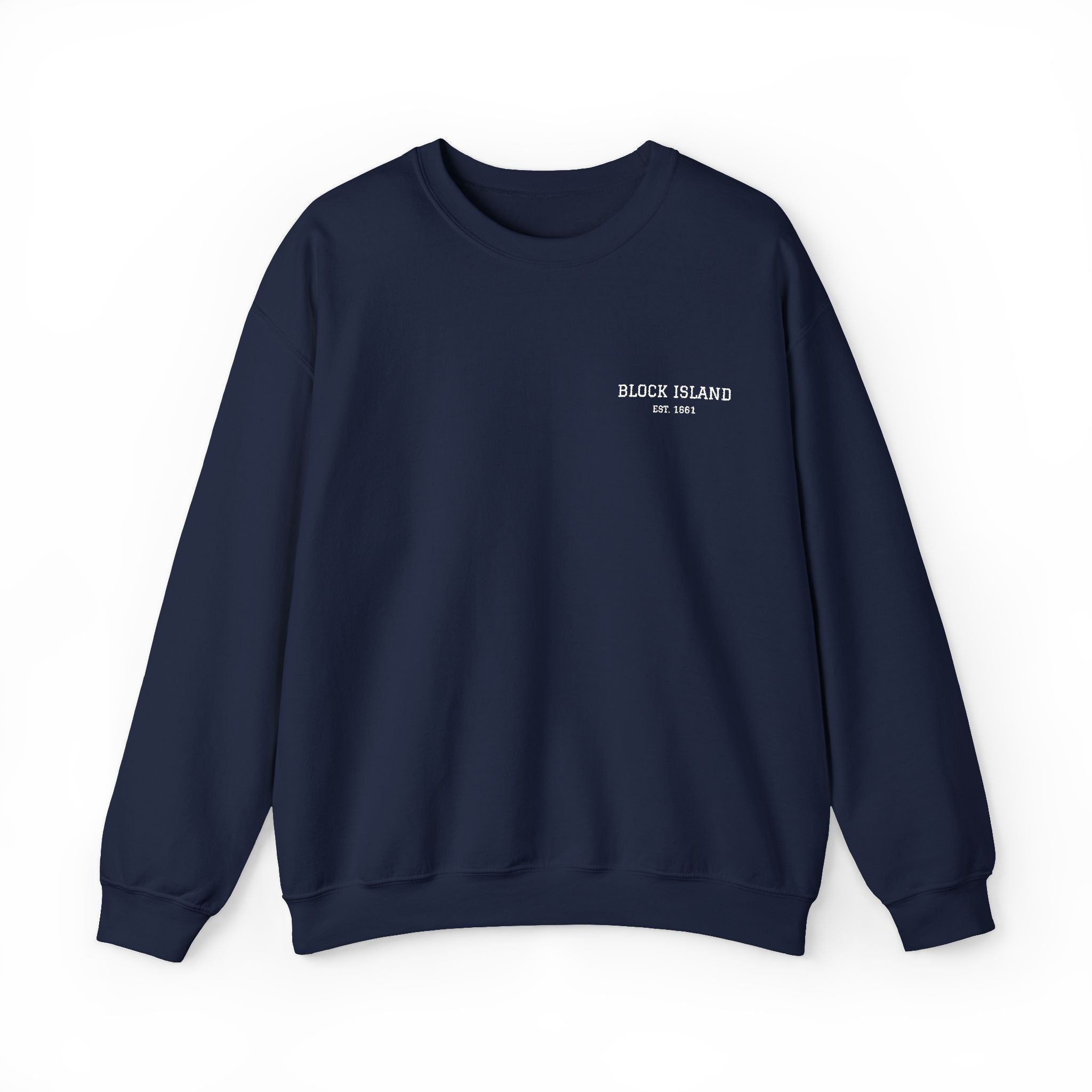 Block Island Est. 1661 Embroidered Crewneck in Navy, BlockBoundRI