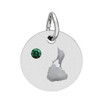 Round engraved Block Island charm with a cubic zirconia birthstone