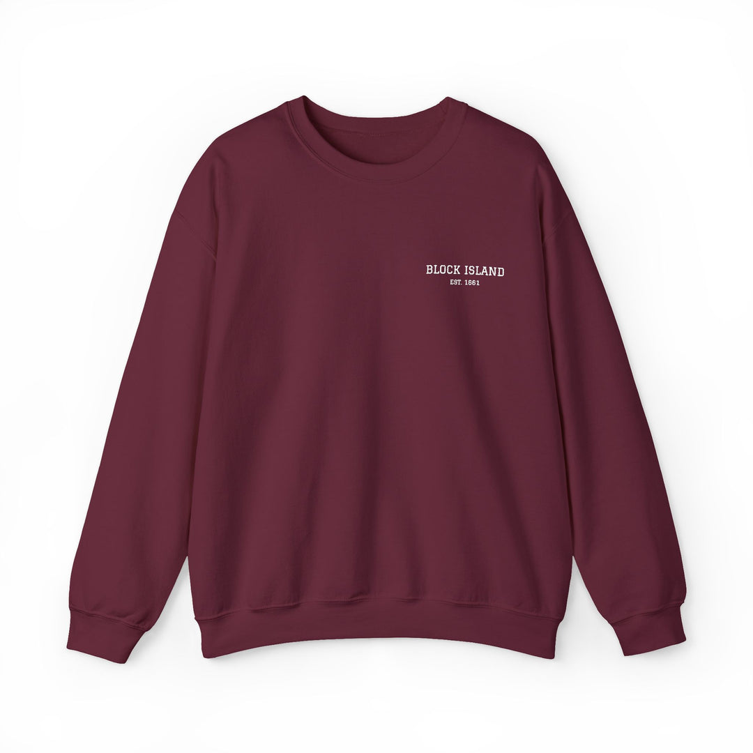 Block Island Est. 1661 Embroidered Crewneck in Maroon, BlockBoundRI