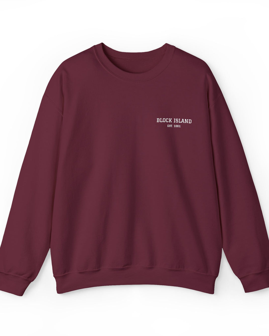 Block Island Est. 1661 Embroidered Crewneck in Maroon, BlockBoundRI