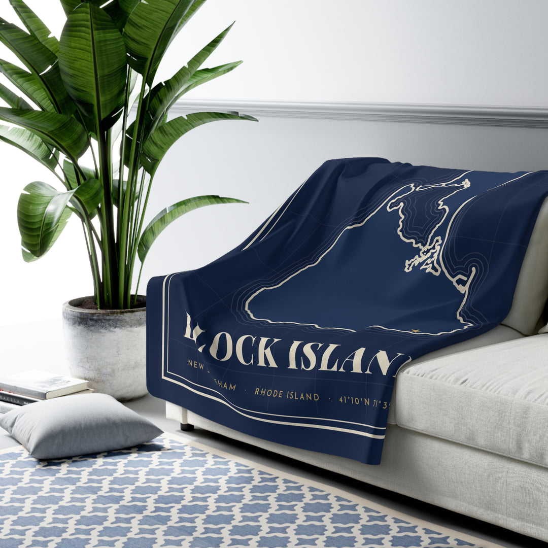 Block Island navy sherpa map blanket - view 8 - BlockBoundRI