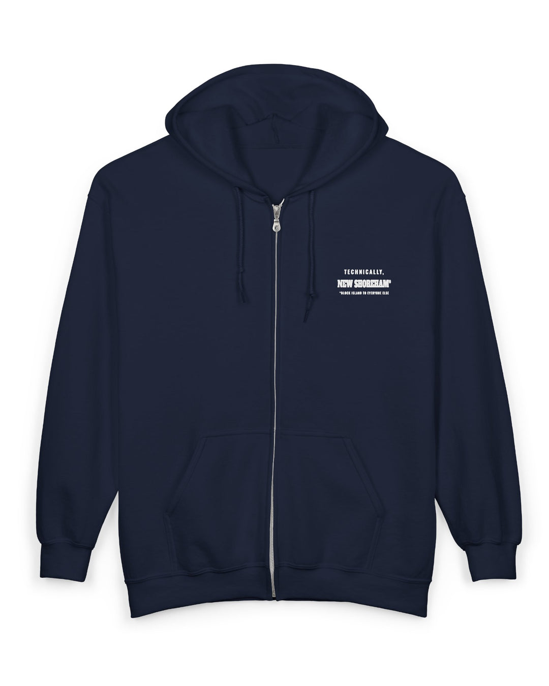 Technically New Shoreham Block Island full-zip hoodie in Navy, front - BlockBoundRI