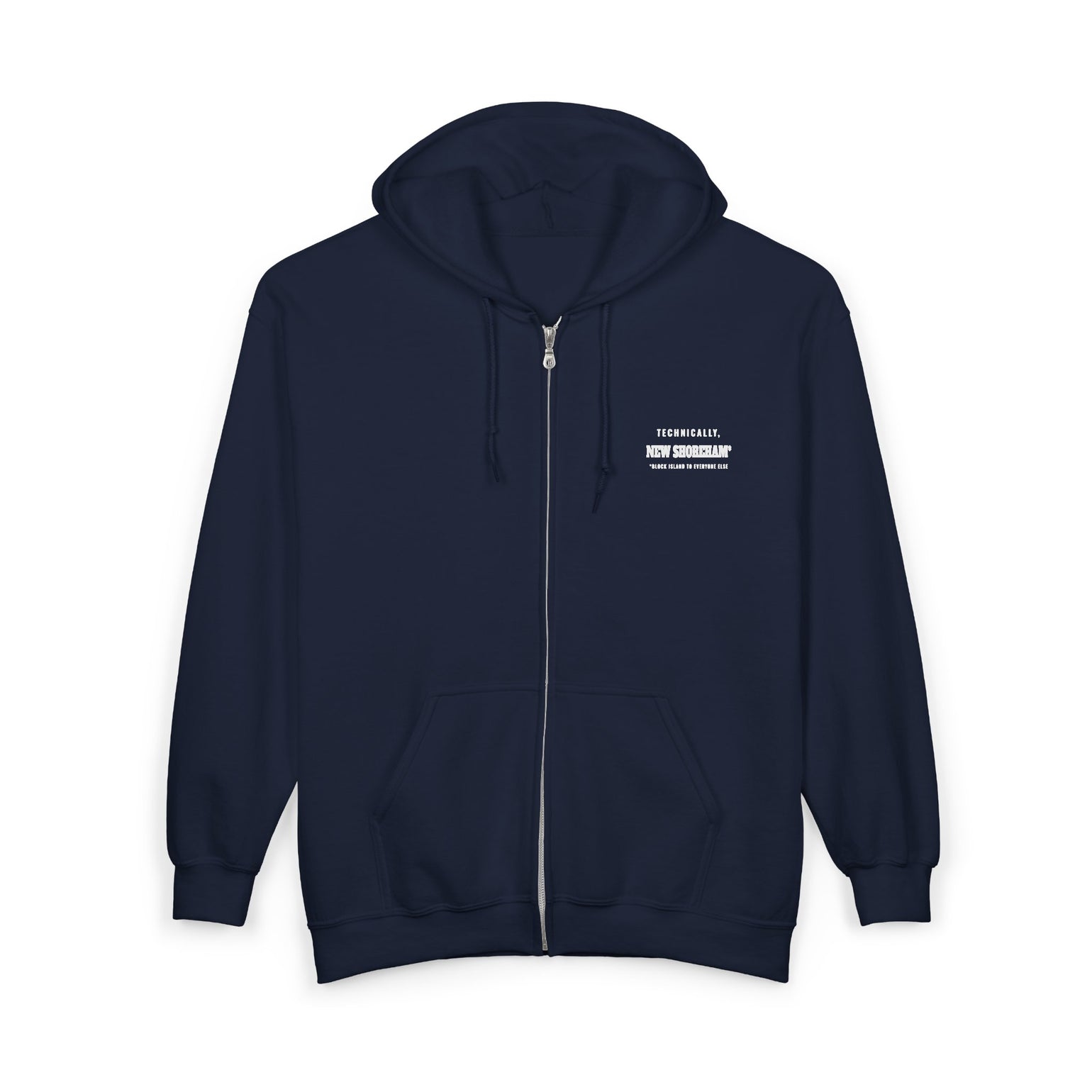 Technically New Shoreham Block Island full-zip hoodie in Navy, front - BlockBoundRI