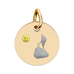 Round engraved Block Island charm with a cubic zirconia birthstone