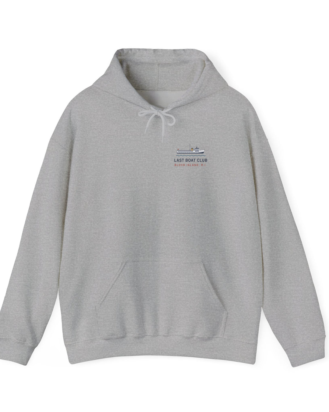 Last Boat Club hoodie: M/V BLOCK ISLAND ferry against a striped sunset, Block Island R.I. — view 3